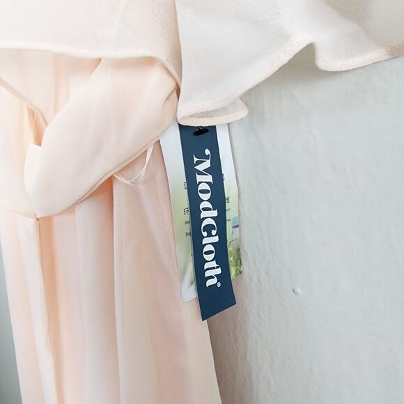 NWT Modcloth Light Pink Chiffon Wrap Maxi Dress Halter Capelet Wedding S - Picture 9 of 14